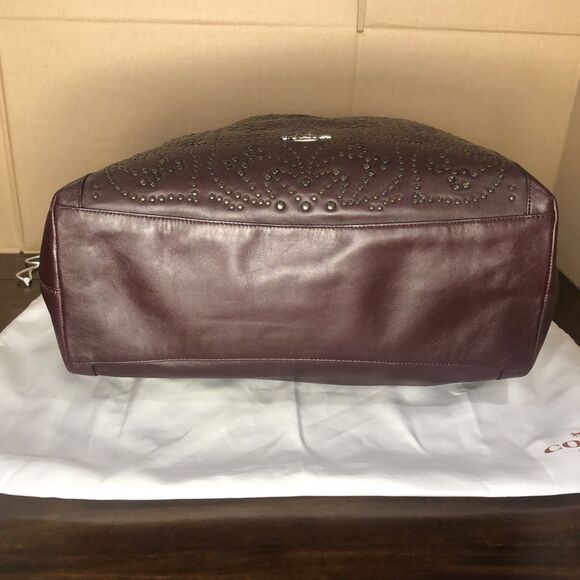 COACH Edie Oxblood Studded Soft Leather Triple Section Shoulder Bag w/ Turn Lock - Picture 8 of 17